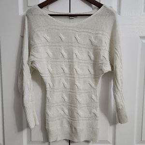 Bebe White Knitted Sweater with Woven Silver, Women's Size XS